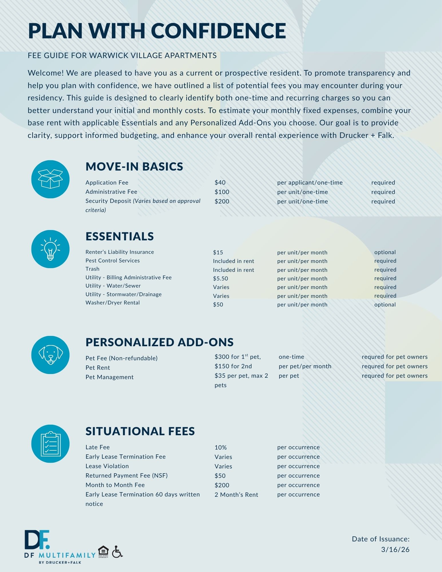 Fee Guide for Pines of York - Please call our leasing office for more details